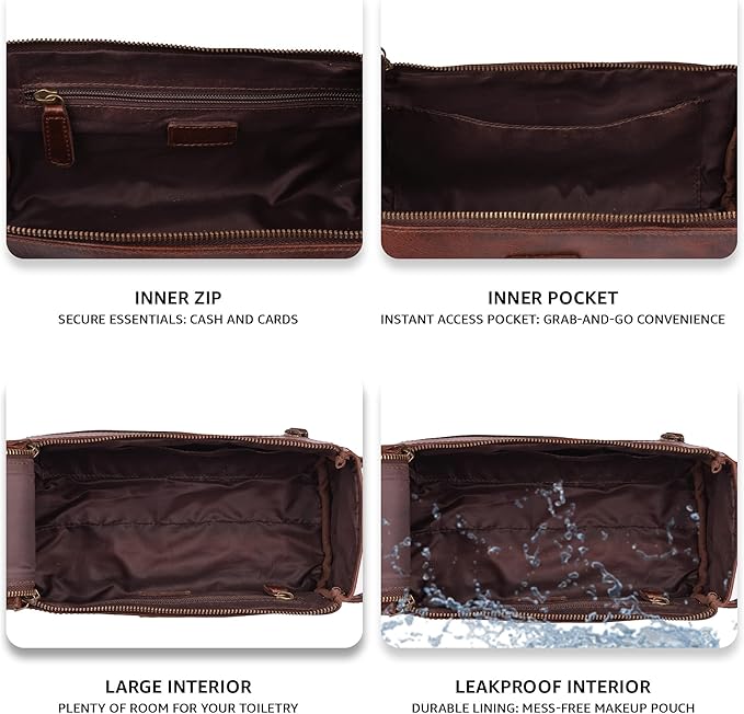 LEATHER VILLAGE Genuine Leather Travel Toiletry Bag - Water-Resistant Dopp Kit for Toiletries, Large Shaving Bag & Bathroom Organizer - Gift for Men & Women - Cherry Brown