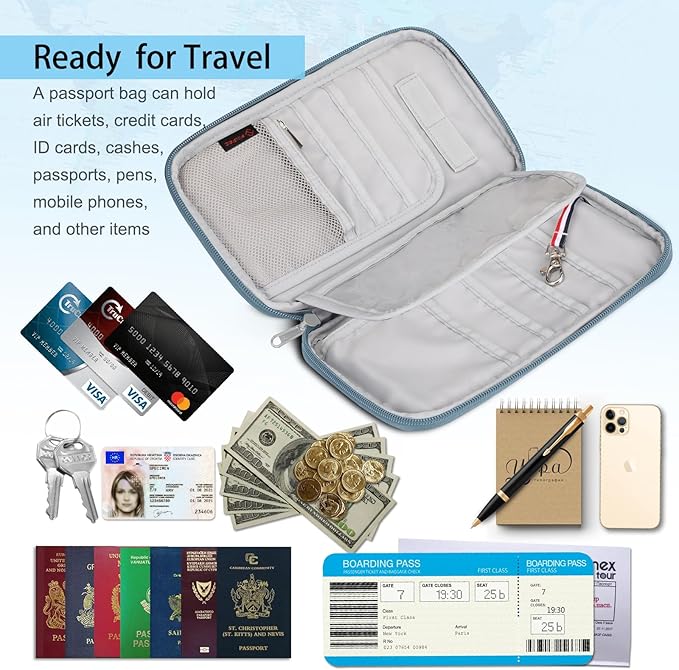 FINTIE Family Passport Holder for Travel, 6 People Big Capacity RFID Blocking Travel Document Organizer Clutch Bag with Pen Holder Keychain Credit Cards Case Cover for Women Men, Blooming Hibiscus