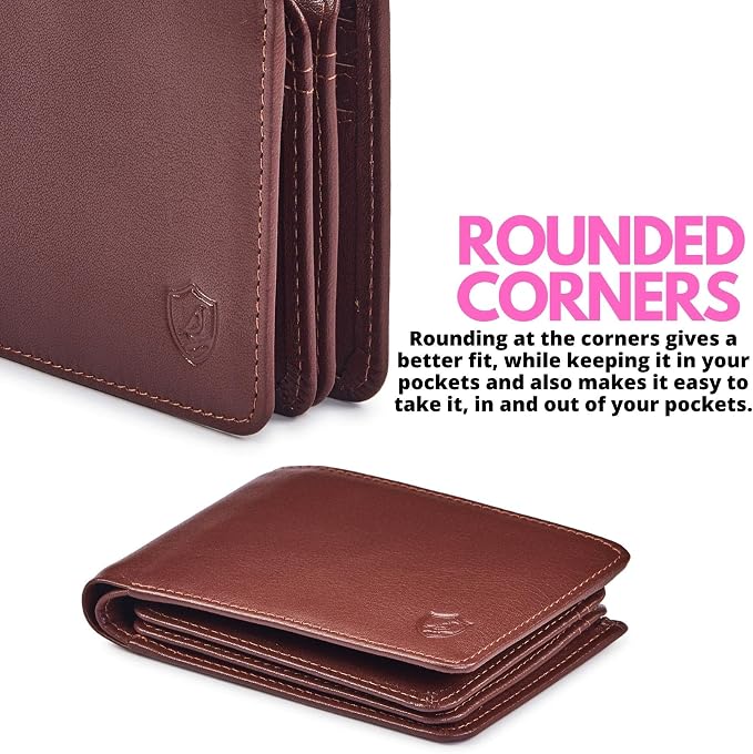Cochoa Wallet for Men Bifold Leather RFID Blocking High Capacity Slim Card Case with 2 ID Window for Gift (Nappa, Cognac)