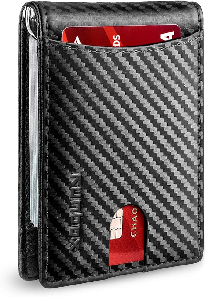RUNBOX Slim Wallet for Men Genuine Leather RFID Blocking Bifold Minimalist Front Pocket Mens Wallet with Money Clip Thin Gift Box