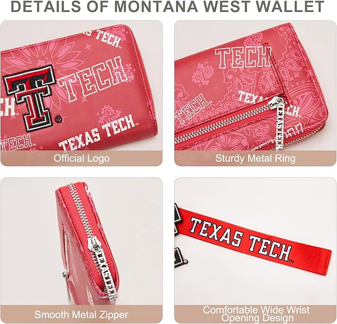 Texas Tech Mini Organizer Wristlet Wallet for Women - NCAA Official, Texas Tech Team Purse with RFID Blocking, Zipper Wallet for Sport Fan Gift, Game Day, Concert | Red, NC-TTU011RD