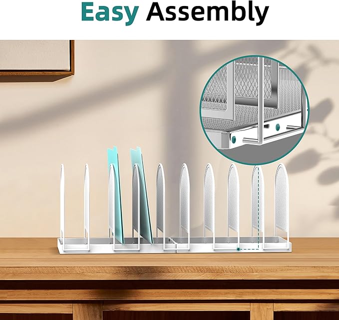 SUPEASY File Organizer 9-Section Mesh Desk Organizer, Upright File Organizer Desktop Organizer File Sorter, File Folder Holder for Office Supplies, White