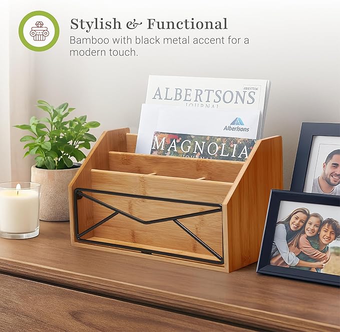 Prosumer's Choice Bamboo Desk Organizer for Office and Home – Natural Bamboo Mail Organizer for Countertop - Wooden Desktop Organizer for Mail, Files, Letters, and Tabletop Storage