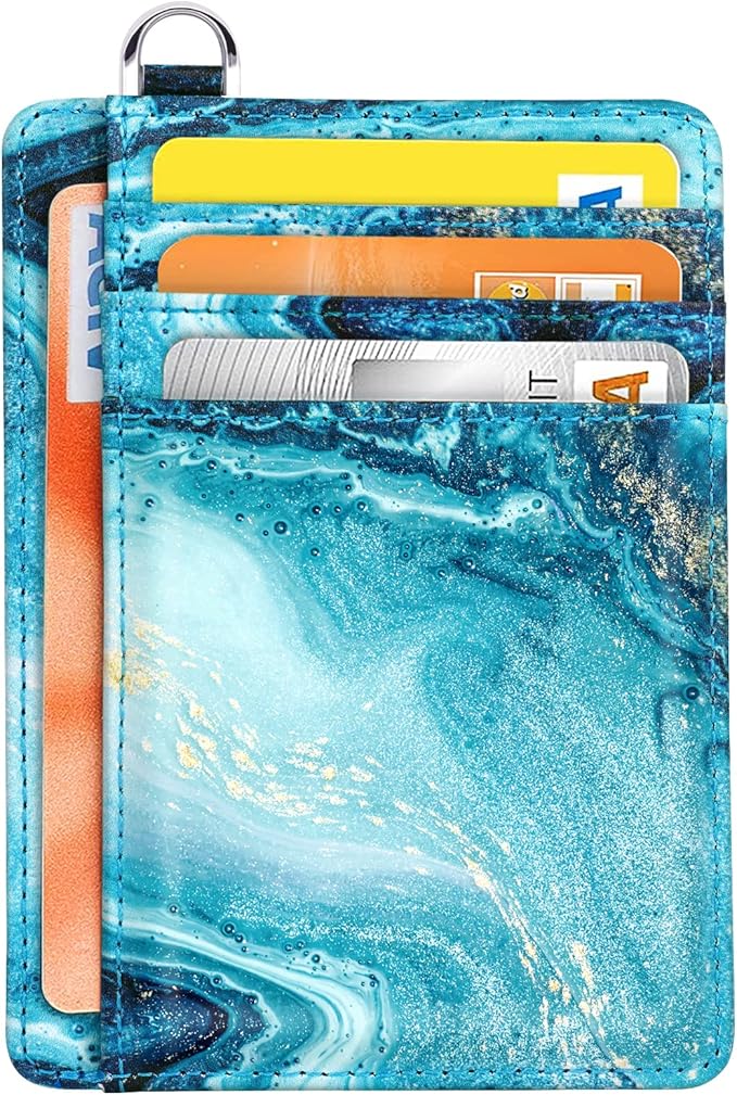 Coco Rossi Slim Front Pocket Wallet RFID ID Card Holder Cute Small Wallet with Keychian for Women,Flowing Blue