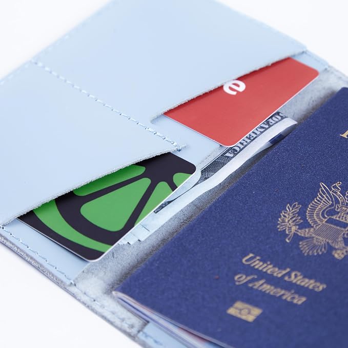 INCARNE US Leather Passport Holder for Travel - Passport Case - Passport Wallet for Men - Passport Cover for Women Sleeve Protector - Travel Essentials Vacation Travel Gifts - Classic Light Blue