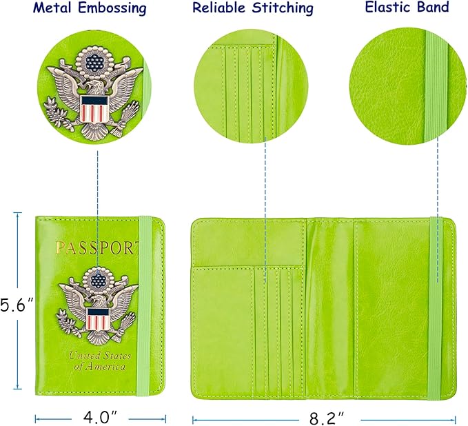 TOURSUIT RFID Blocking Passport Holder for Women Men, Leather Passport Travel Wallet with 3D Metal Badge, Travel Document Holder Cover Accessories (Green)