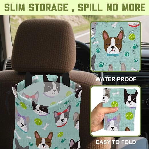 Car Trash Bag Cute Dog Paw Bone Waterproof Car Trash Bag Hanging Leakproof Car Garbage Bag Washable Reusable Trash Bag for Car Interior Hanging Organizer Storage Vehicle Travelling Camping