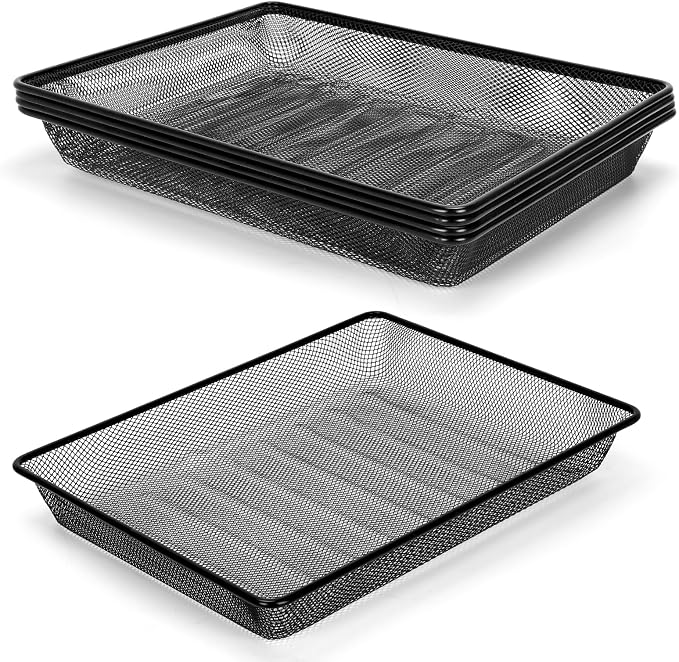 Office Metal Mesh Basket for Desk, Single Paper Tray Organizer, Turn in Trays Classroom, Flat Mail Letter Storage Basket for Office Home Drawers School (5, Black)