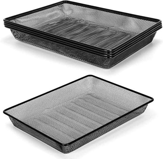 Office Metal Mesh Basket for Desk, Single Paper Tray Organizer, Turn in Trays Classroom, Flat Mail Letter Storage Basket for Office Home Drawers School (5, Black)