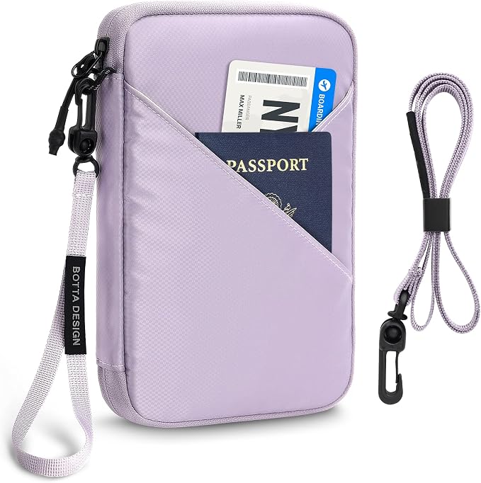 Veki Passport Holder for Travel Women Family, Passport Wallet Bag, RFID Travel Document Organizer, Waterproof Passport Holder for Men, Portable Case for Cards, Cash, Tickets, ID (Purple, L)