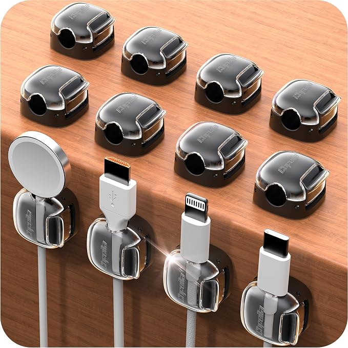 Cable Clips,12 Pack Cord Holder Cord Organizer [1s Lock & Strongest Adhesive] Spring Cord Clips Phone Charger Wire Desk Cable Management Nightstand Home Office School Decor Women Cute Desk Black