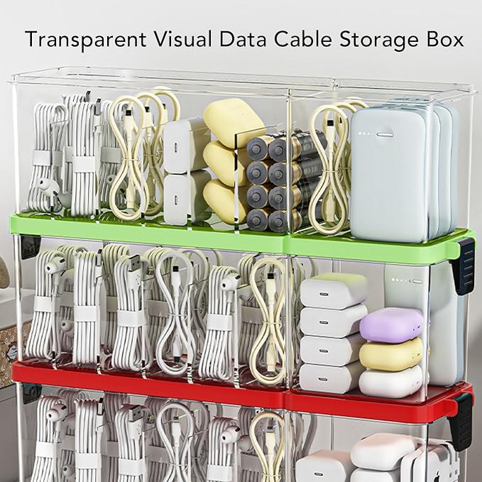 POCREATION Cable Organizer Box, Travel Cord Portable Cord Electronic Accessory Organizer with Multiple Compartments Cover for Chargers Cables USB Driv (Green)
