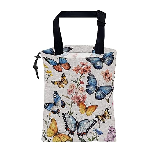 Car Trash Bag Colorful Butterfly Floral Leak-Proof Car Garbage Bag with Drawstring Foldable Canvas Trash Bin with Adjustable Buckle for Car Accessories, Travelling, Camping