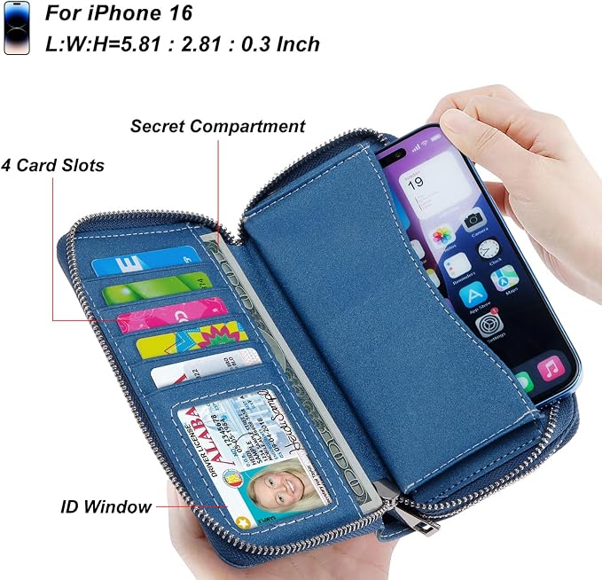 Cellphone Wallet for Women Dual Zipper Long Purse with Removable Wristlet