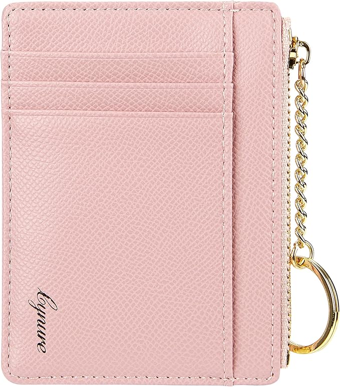 Women's Slim Minimalist Card Holder Coin Changes Purse Keychain Front Pocket Wallet With ID Window