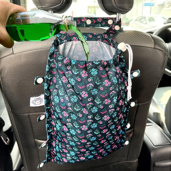 FLOCK THREE Leak-Proof Waterproof Car Trash Bag Foldable Multipurpose Trash bin Container Storage Cute Grocery Organizer Bag for Automotive Front or Back Seat in Cars SUVs and Trucks