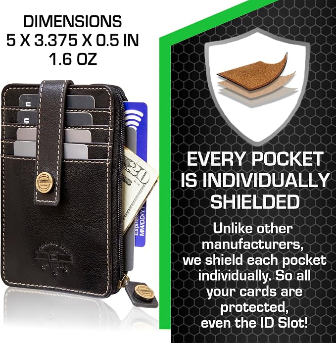 ID Stronghold RFID Blocking Front Pocket Wallet – Slim Minimalist Genuine Leather Wallet with Zipper Coin Pocket (Mega Black)