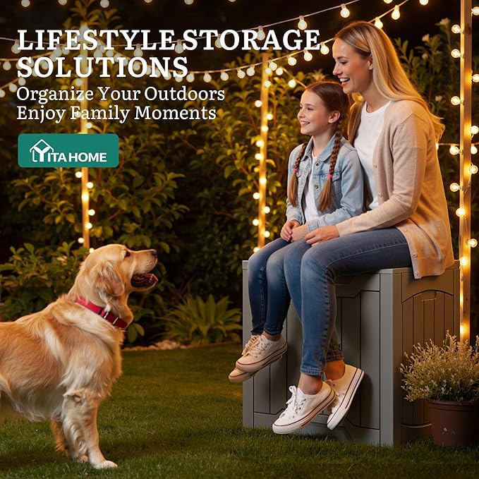 YITAHOME 31 Gallon Outdoor Storage Box, Resin Deck Box and Waterproof Package Delivery Box for Gardening Tools, Pool Supplies, Patio Furniture, Lockable, Taupe