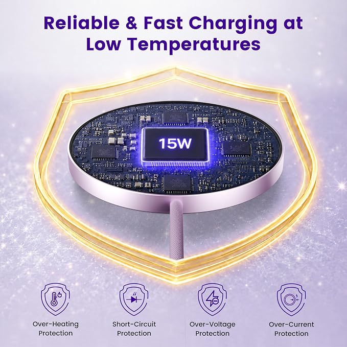 15W Wireless Charger for Apple MagSafe Charger, Magnetic Fast Charging Pad | Compatible for iPhone 17 16 15 14 13 12 Pro Max, AirPods-Slim Portable for Desk Bedside and Travel - 3 Pack, Light Violet