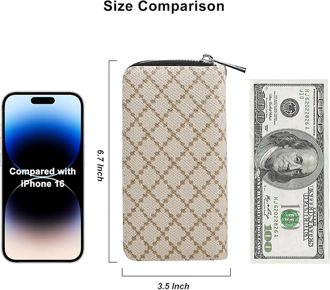 Cellphone Wallet for Women Dual Zipper Long Purse with Removable Wristlet