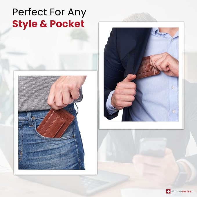 alpine swiss Harper Mens RFID Slim Money Clip Front Pocket Wallet Minimalist Leather ID Card Holder | RFID