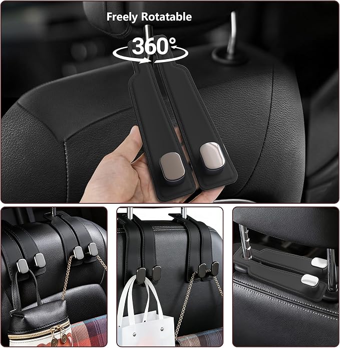 Purse Hook for Car -Universal Premium materials silicone and Aluminum-Magnesium Alloy Double Car Seat Back Storage Hook for Purses, Handbags, Bags (2 Pack) Black