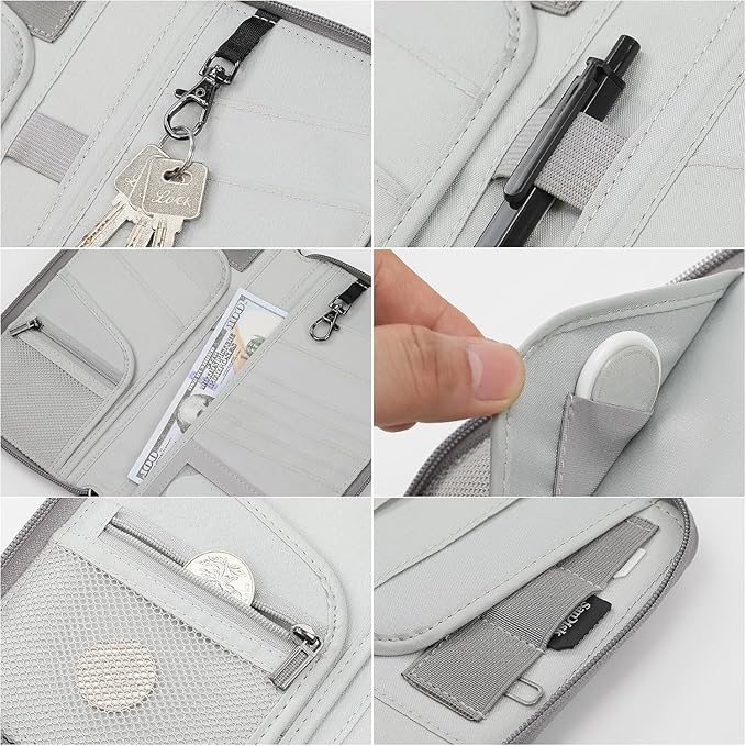 Passport Holder Family for 4, RFID Blocking Travel Wallet Women Men,Passport Wallet with Airtag Holder,Family Passport Protector Case, RFID Blocking, Lightweight, Zipper, Document Organizer, Pouch Bag