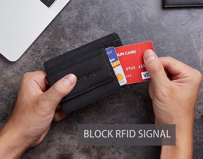Toughergun Slim Wallet for Men RFID Blocking Money Clip, Minimalist Front Pocket Credit Card Holder, Magnetic Thin Mens Wallets with ID Window