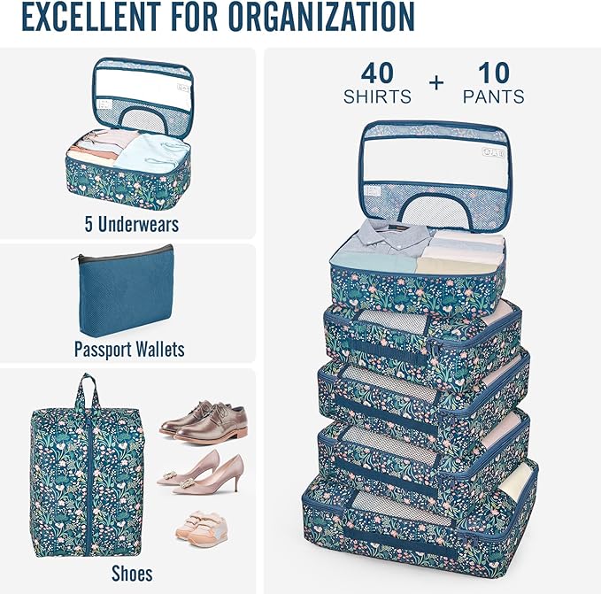 Veken 10 Set Packing Cubes for Travel Essential, Suitcase Organizer Bags in 4 Sizes, Carry-On Luggage Accessories with Large Laundry & Hanging Toiletry Bag, Must-Have for Airplane, Road Trip & Camping