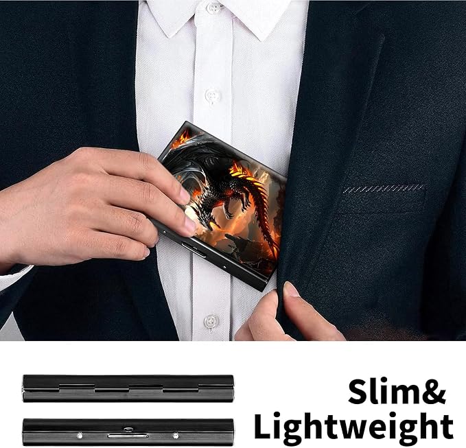 Metal Wallet, Credit Card Holder for Women Men Girls, RFID Blocking Aluminum Wallet Slim Hard Case, Mini Travel Wallet, ID Card Holder Business Card Case,Fire Dragon