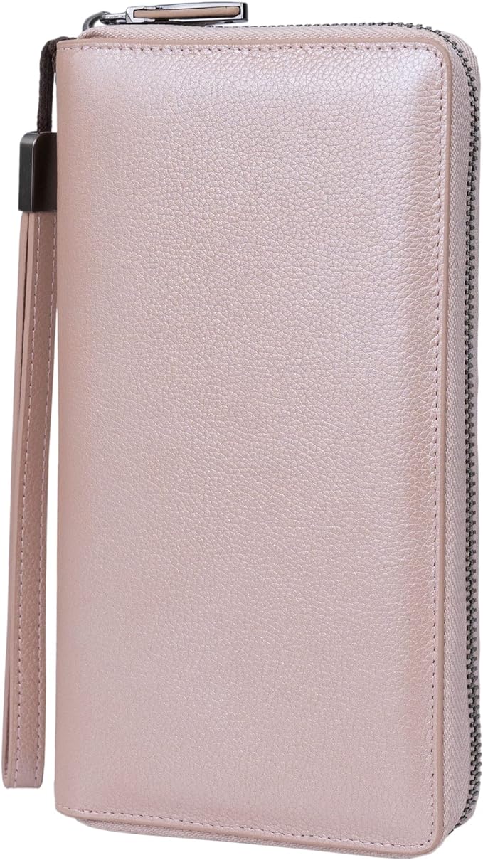 Bveyzi Women RFID Blocking Wallet Leather Zip Around Phone Clutch Large Capacity Ladies Travel Purse Wristlet | RFID Blocking, Zip Around, Large Capacity
