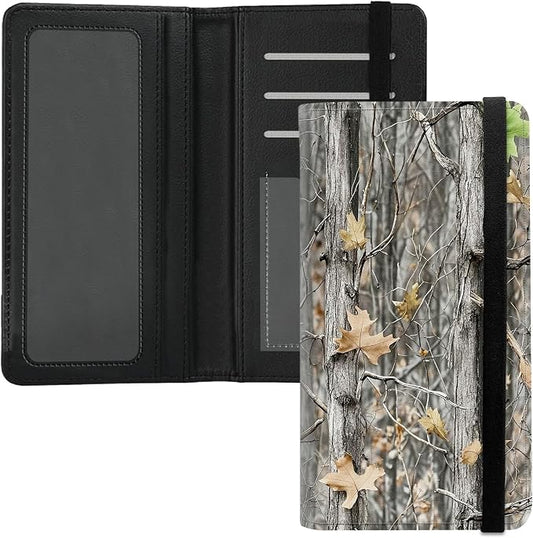 Premium PU Leather Checkbook Cover for Men & Women,RFID Blocking Slim Check Book Holder with Duplicate Check Divider & Pen Holder,Fits Standard Personal Checks,Camouflage Forest