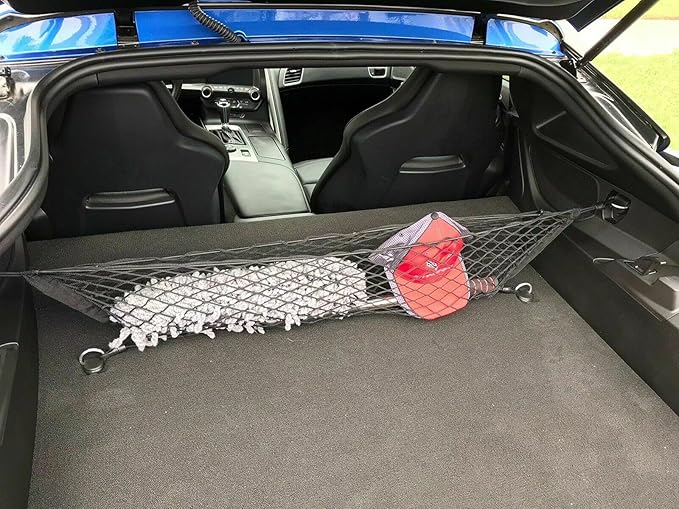 Trunk Organizer Cargo Net for Chevrolet Corvette C7 2014-2019 – Envelope Style Cargo Net for Coupe-Premium Mesh Car Trunk Organizer Vehicle Carrier Storage–Compatible with Corvette C7