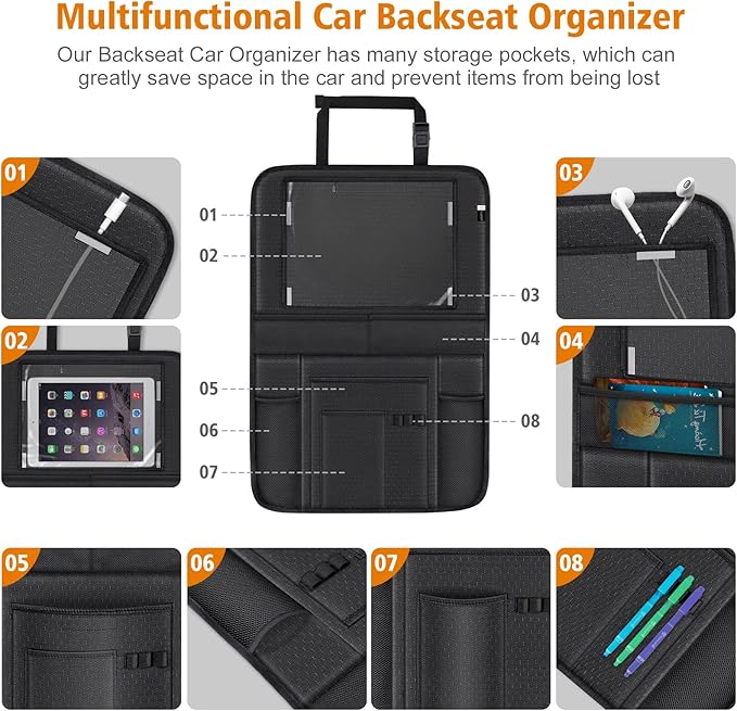 Siivton 2-in-1 Car Seat Protector & Kick Mat with iPad Holder - Kids Backseat Organizer with Touchscreen Pocket, Storage Pockets & Waterproof Cover for Child Safety and Mess-Free Rides