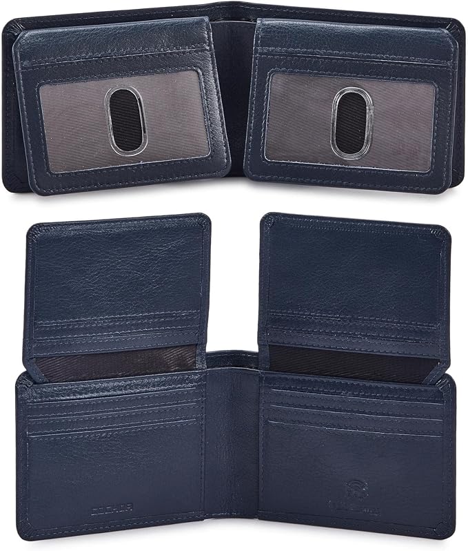 Cochoa Wallet for Men Bifold Leather RFID Blocking High Capacity Slim Card Case with 2 ID Window for Gift (Nappa, Midnight Navy)