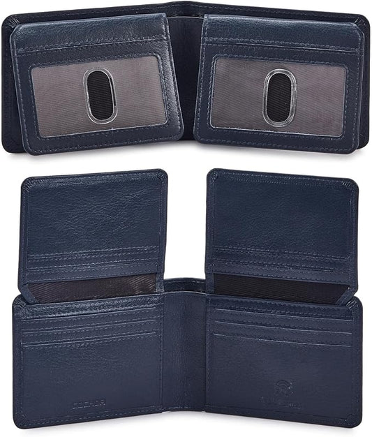 Cochoa Wallet for Men Bifold Leather RFID Blocking High Capacity Slim Card Case with 2 ID Window for Gift (Nappa, Midnight Navy)