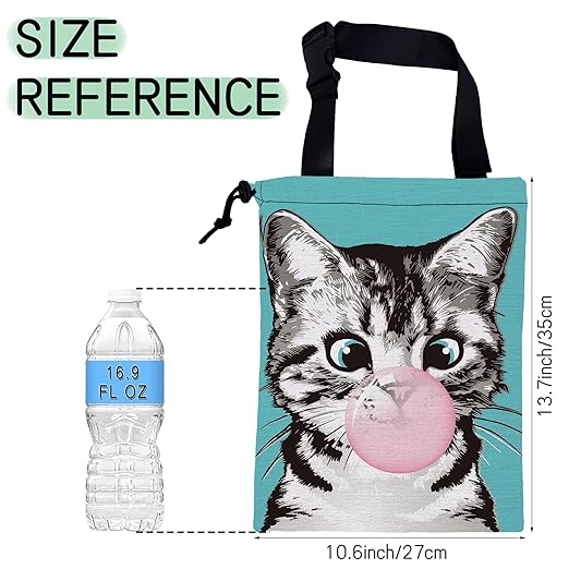 Cute Cat Car Trash Bag,Kitten Blow Bubble Gum Hanging Drawstring Car Garbage Bag,Waterproof Canvas Car Back Seat Organizer with Adjustable Buckle,for Vehicles,SUVs,Camping,Road Trips