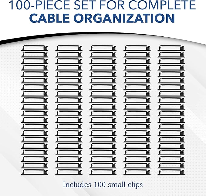 100 PCS Self Adhesive Cable Clips, Wire Organizer, Cable Management, Cord Organizer for Desk, Wall, PC, Car, Home, Office, USB, Ethernet, Power Cords, Black (Small)