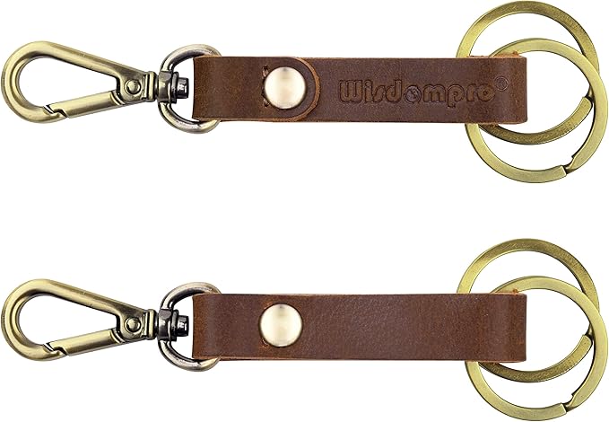 Wisdompro 2 Pcs Genuine Leather Keychain, Key Chain with Belt Loop Clip for Keys