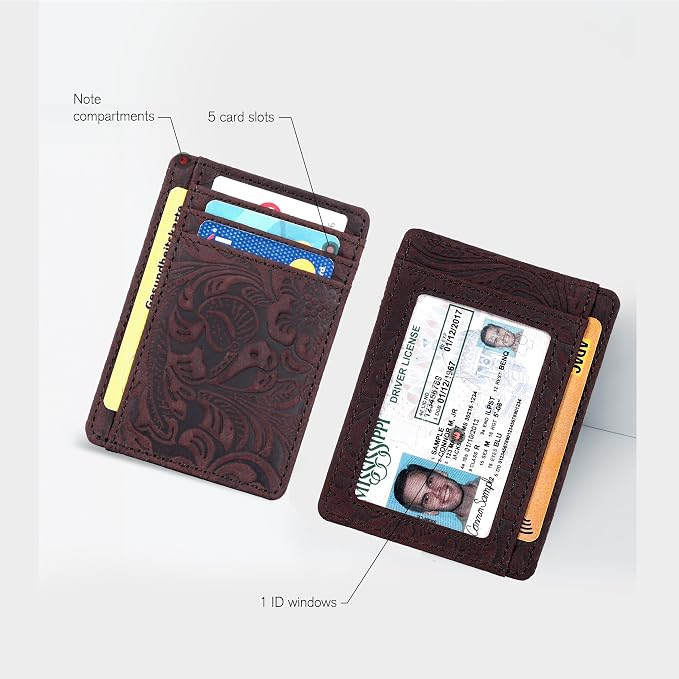 Real Leather Slim Minimalist Wallet for Men and Women -RFID Blocking Front Pocket Thin Credit Card Holder Stylish Wallets (Brown1)
