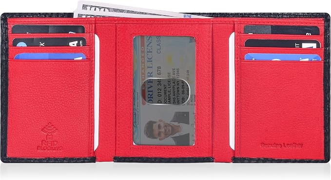 Tri fold Leather Wallet for Men with RFID | Slim Wallets for Men with 1 ID and 6 Credit card slots | Front Pocket Minimalist