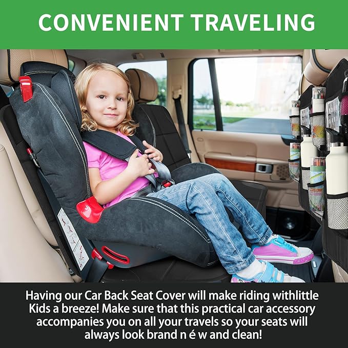 Aurelema 4 Pack Non-slip Car Seat Protector and Backseat Organizer Kick Mat with Tablet Holder, Large Waterproof Car Seat Protector with Storage Pockets for Leather and Fabric