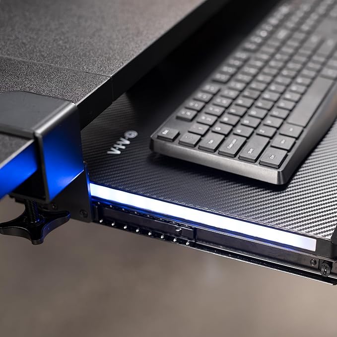VIVO Large Under Desk Keyboard Tray with RGB LED Side Lights, C-clamp Mount, 27 (33 Including Clamps) x 11 inch Slide-Out Platform Computer Drawer for Typing, Carbon Black, MOUNT-KB05EL