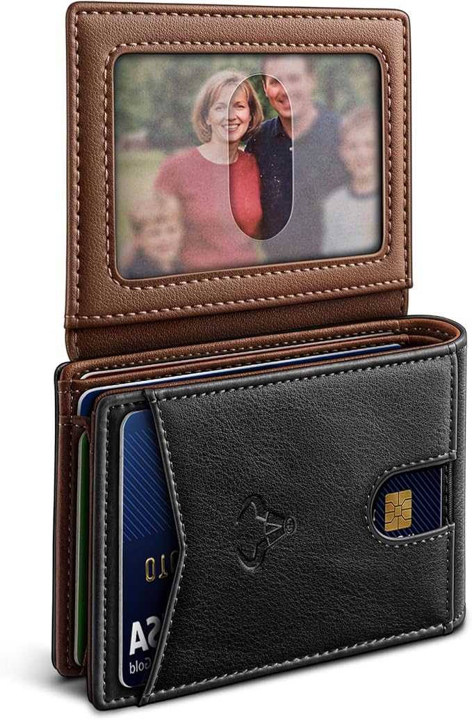 BULLIANT Men Wallet, Slim Leather Wallet Front Pocket Card Holder Gift For Men 11 Slots RFID Blocking