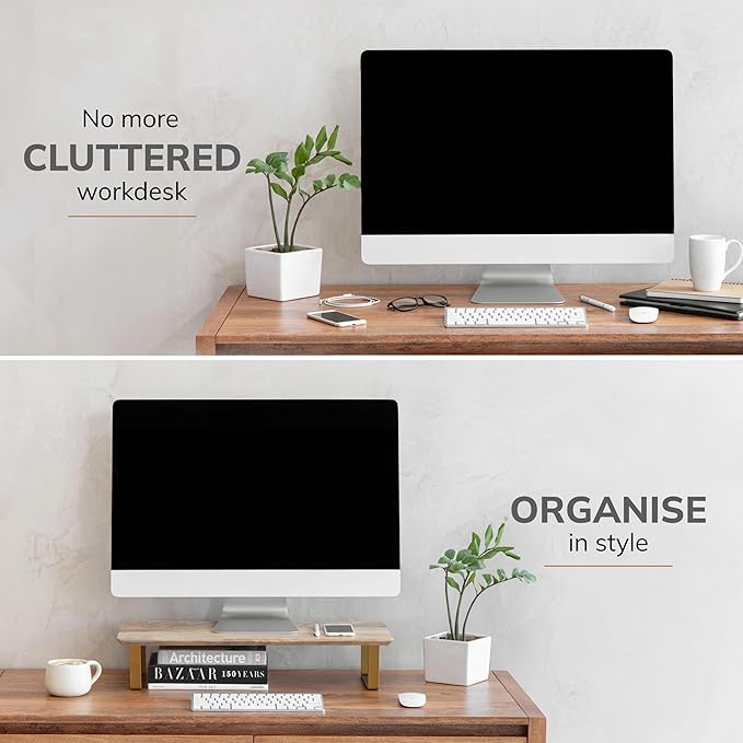 Anji Mountain Monitor Stand - Desktop Organizer & Laptop Riser, Ergonomic Monitor Riser, Space-Saving Monitor Stand for Desk, Durable Construction, Easy Assembly, Ideal for Home & Office,Natural