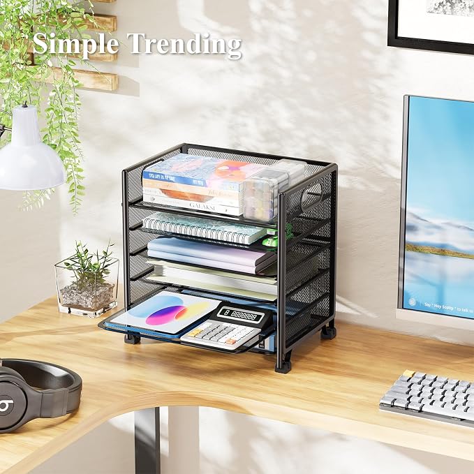 Simple Trending 6-Tier Letter Tray Organizer, Metal Mesh File Holder, Black | 6-Tier Large Capacity Paper Organizer | Metal Mesh | Non-Slip Feet | Tool-Free Assembly | 24H Support | Black for Office