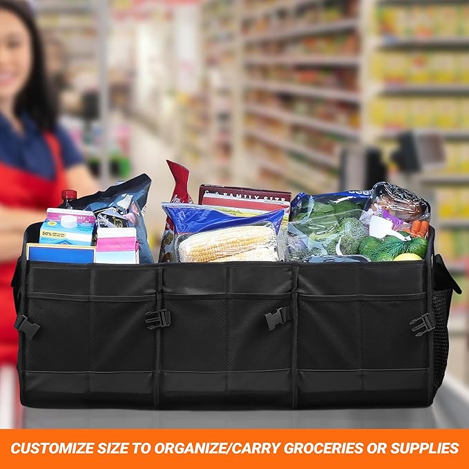 Armor All Large 20 Pocket Trunk Cargo Organizer, Collapsible and Foldable Compartments, Groceries, Beach, Picnic