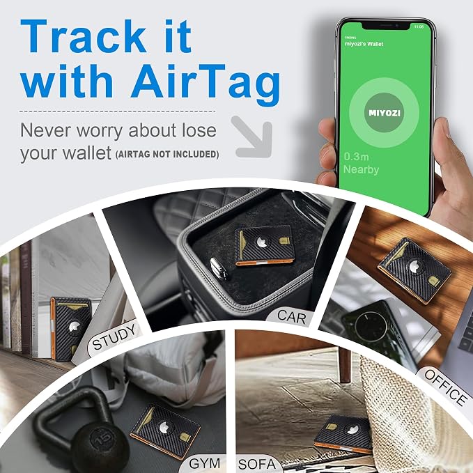 miyozi Airtag Wallet for Men,with Money Clip 11 Cards Slim Front Pocket Leather RFID Blocking Wallet with Gift Box