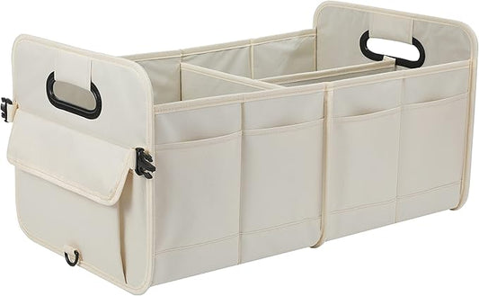 AOKJOY Car Trunk Organizer Car Storage Organizer Collapsible Multi Compartment Car Organizer Adjustable Straps for SUV(Beige)