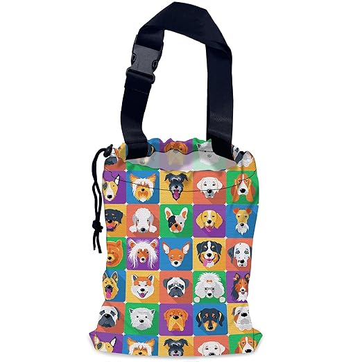 Dogs Face Car Garbage Bag,Waterproof Small Car Trash Bag Hanging Back of Seat,Drawstring Hanging Car Trash Bag with Adjustable Buckle for Car Accessories